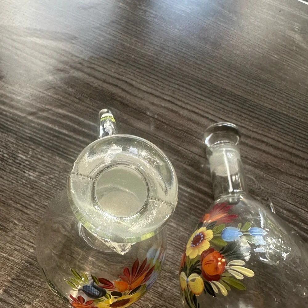 Hand-Painted Floral Glass Cruet Pair - Bright Multicolor